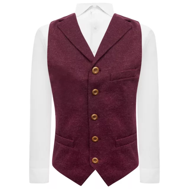 Rosso Bordeaux Donegal Tweed Gilet Con Bavero