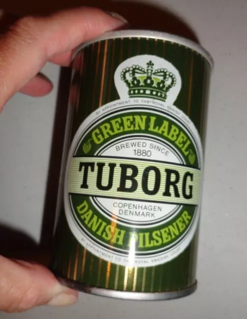 1970's Foreign Tuborg Green Label Danish Pilsener Empty Steel Beer Can Pull Tab