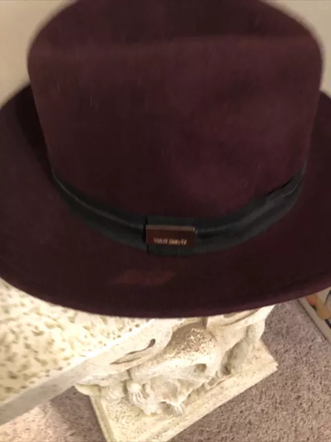 Vince Camuto Burgundy Wool Fedora Style Adjustable Hat One Size Wine Color