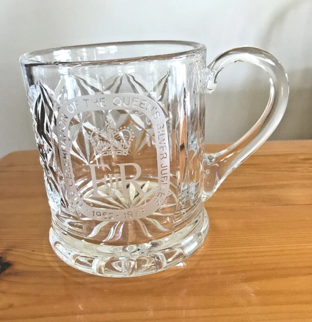 QUEENS SILVER JUBILEE19521977 Tankard Brierley Cut Crystal Glass Beer