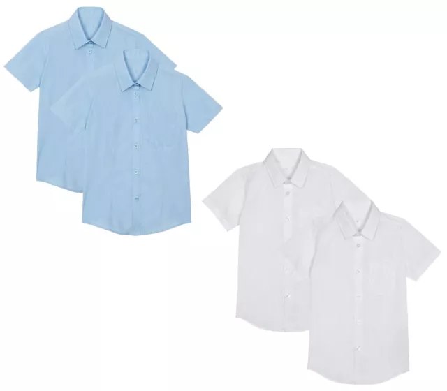 Girls School Shirts 2 Pack Short Sleeve Blouses Ex Uk Store Uniform 4-16Y New