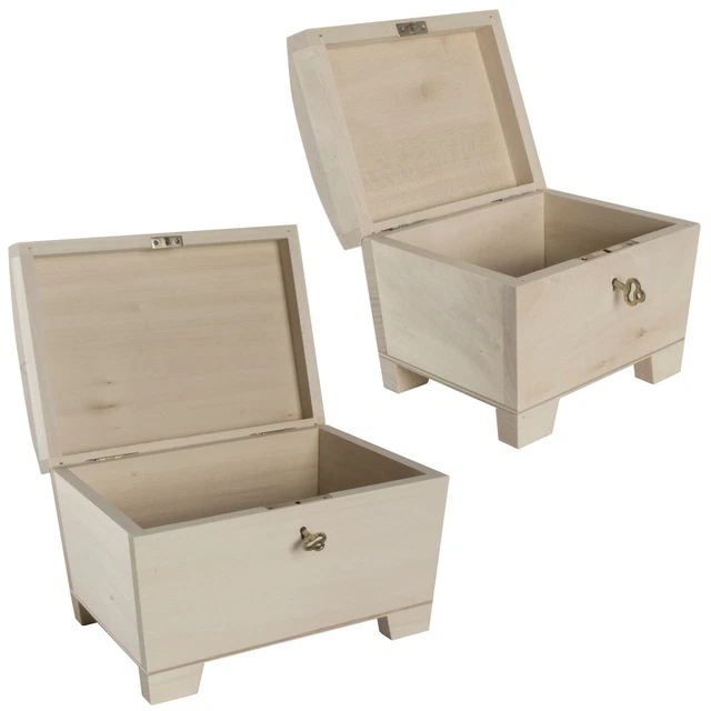 KEY LOCKABLE PLAIN Wood Decorative Treasure Chest with Curved Lid ...
