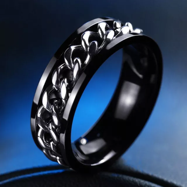 Black Womens Mens Jewelry Chain Ring Stainless Steel Titanium Hip Hop Size 11