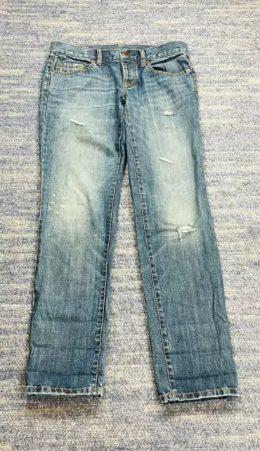 Ann Taylor Loft Women's Boyfriend Jeans 0/25 Button Fly Blue Distressed Faded