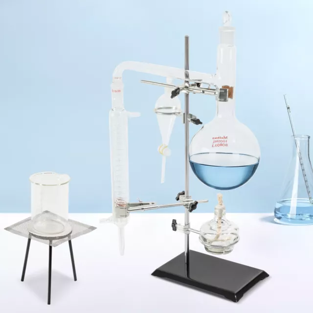1000ml Lab Essential Oil Distillation Apparatus Water Purifier Glassware Kit
