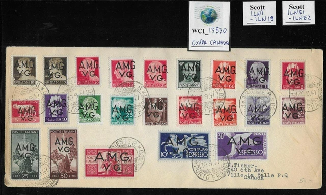 WC1_13530. ITALY: AMG VG. Cover w. cplt. sets. Scott 1LN1-1LN19, 1LNE1-1LNE2.