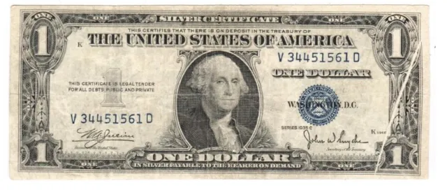 Error 1935-C $1 Silver Certificate, Fr-1612, W/ Obverse Pre-Printing Fold, Vf!