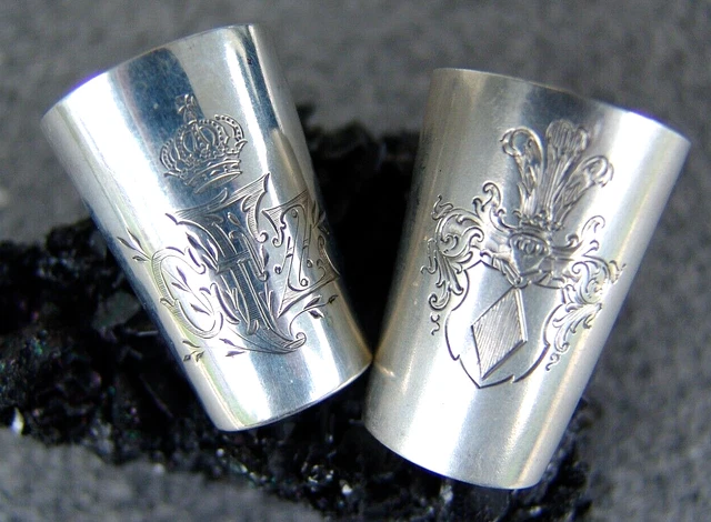 2 Antico 800 Argento Tazza Con Stemma Nobiliare Incisioni