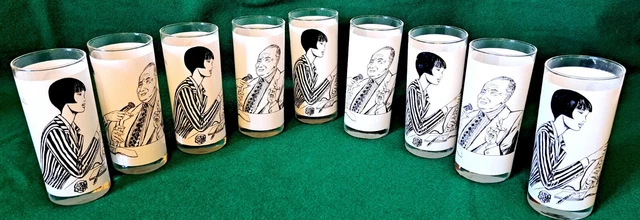 Guido Crepax – set di 9 Bicchieri “ Valentina” in Vetro Serigrafato - 1990