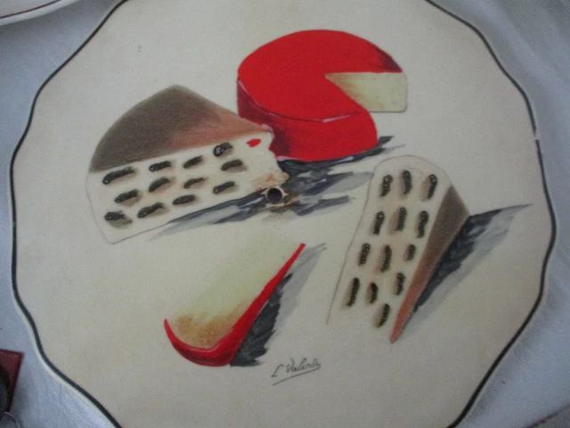 ANCIEN PLATEAU À fromage Faïence de LONGWY HOLLANDE décorée à la main 28 cm EUR 30,00