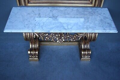 Antique French carved wood gilt framed mirror and marble top console table gold 3