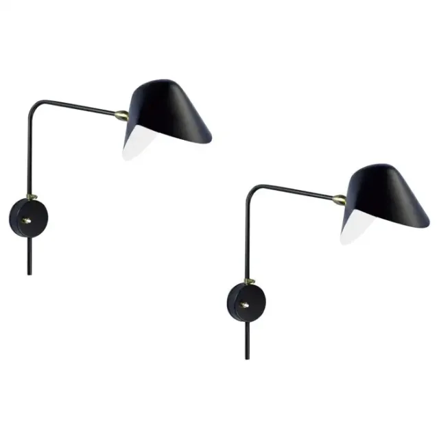 Serge Mouille Modern Black Anthony Wall Lamp Whit Round Fixation Box Set