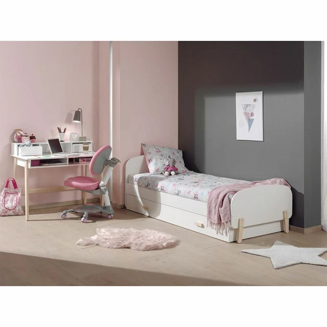 Paris Prix - Pack - Lit Enfant, Tiroir & Bureau "kiddy" Blanc