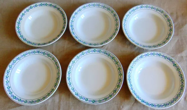 6 Assiettes Creuses St Amand Terre De Fer Modele Frise Vert Et Violet