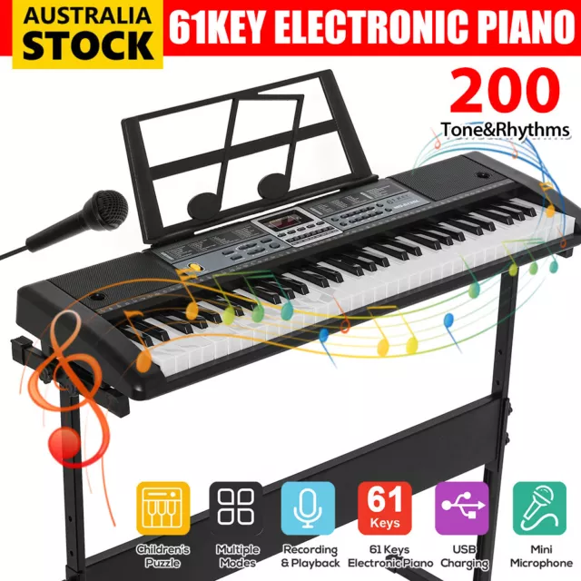 61 Keys Electronic Piano Keyboard Lighted Electric Keyboards Holder Stand LCD