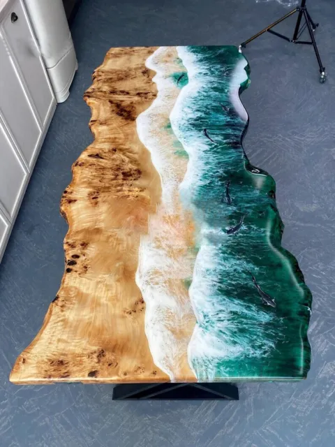 Ocean Epoxy Table, Live Edge Wooden Table , Epoxy Resin River Table Furniture