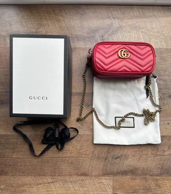 GUCCI AUTHENTIC TRIPLE Zip Leather Matelasse GG Marmont Chain