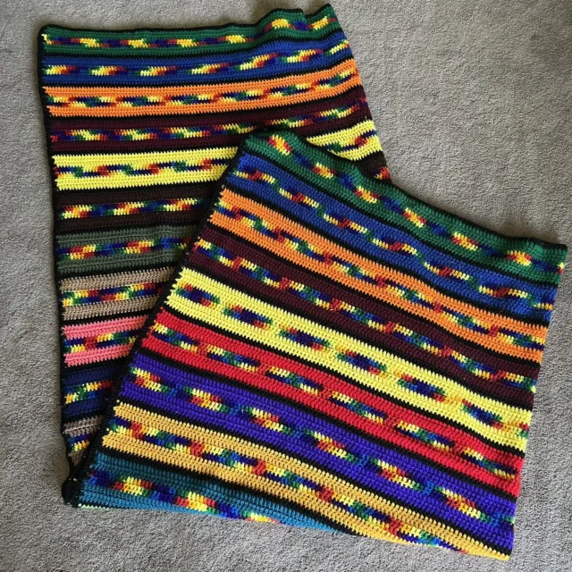 Handmade Afghan Blanket Multicolored 83” by 64” Large Blanket Stripes