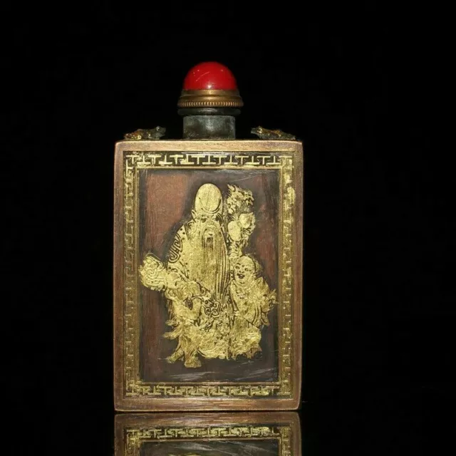 Exquisite Old Chinese copper gilt handcarved Birthday buddha snuff bottle