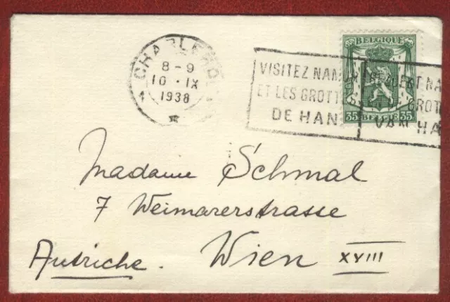 (142) Kleiner Brief, Belgien nach Wien, 1938, Belgium, Belgique, Austria