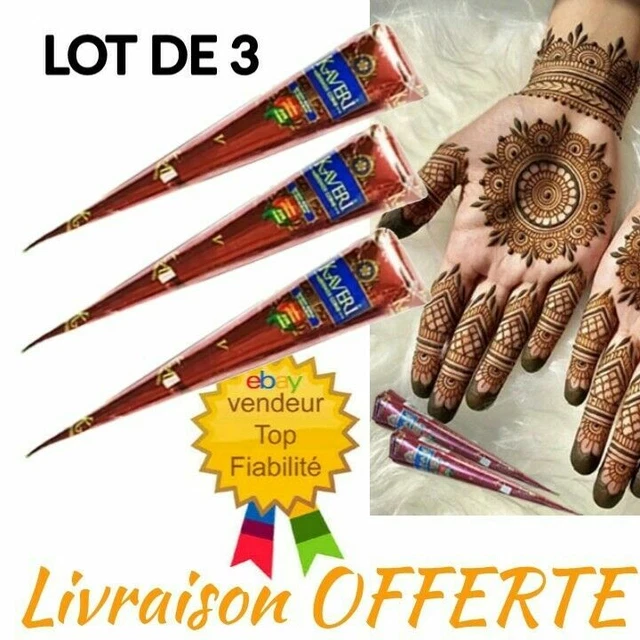 Lot De 3 Cônes De Henné Noir Golecha - Tatouage Temporaire Oriental, Neuf Sous Emballage
