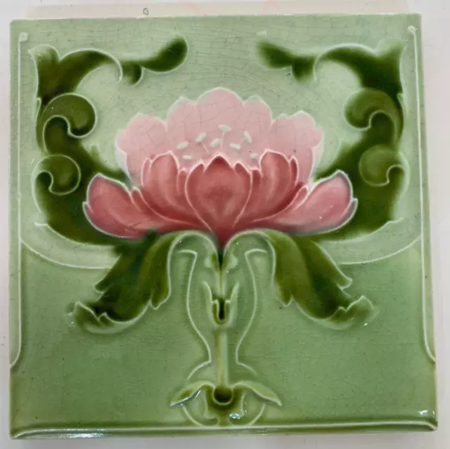 Tile England Art Nouveau Furniture Majolica Antique Vintage Rare 6x6 inch