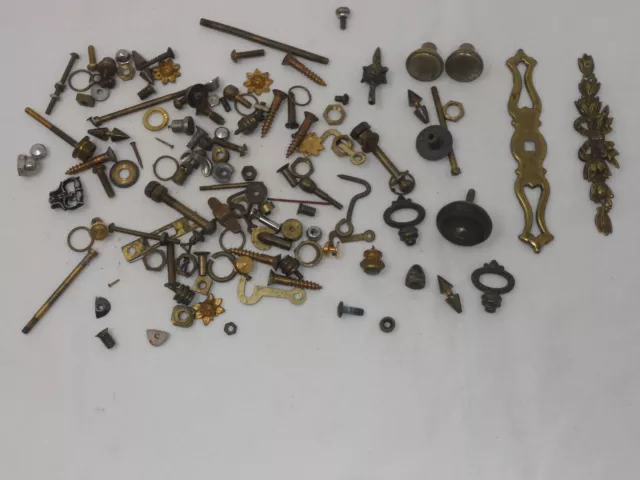 Vintage Brass Hardware Mixed Lot Screws Inlays Knobs