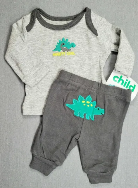 Baby Boy New Child Of Mine Carter's Preemie 2Pc Gray Mighty Cool Dinosaur Outfit