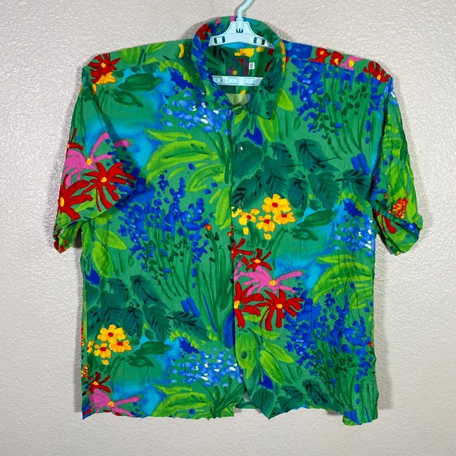 Jams World Shirt Mens 2XL Green Hawaiian Button Up Sea Flower Rayon Camp Floral