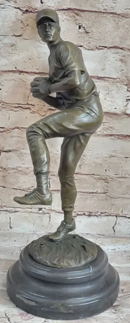 Bronze Sculpture baseball Player Pitcher Statue w/marble base  Signed Milo