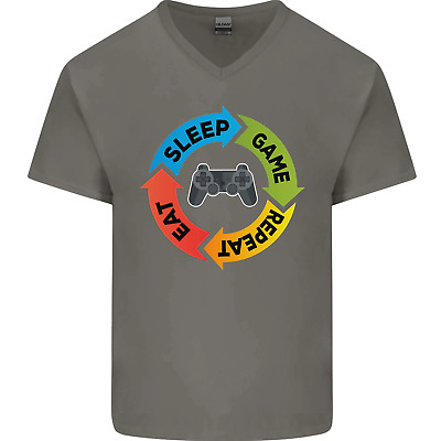 Gamming Eat Sleep Gioco Ripetere Giocatore da Uomo V-Neck T-shirt di cotone 2