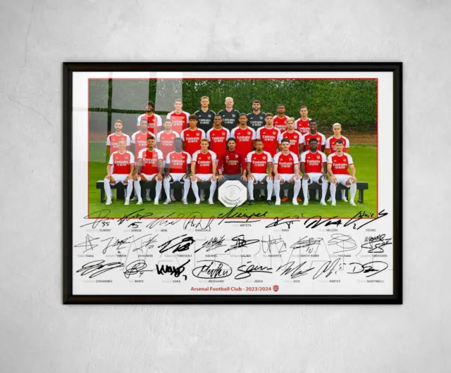 Arsenal Signed Print Photo Poster Squad 2023 2024 Team Squad Jesus Arteta Gift
