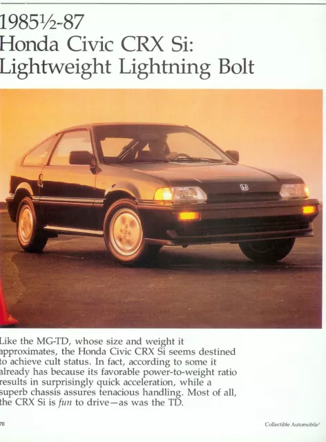 1985 - 1987 HONDA CIVIC CRX Si 5 pg COLOR ARTICLE