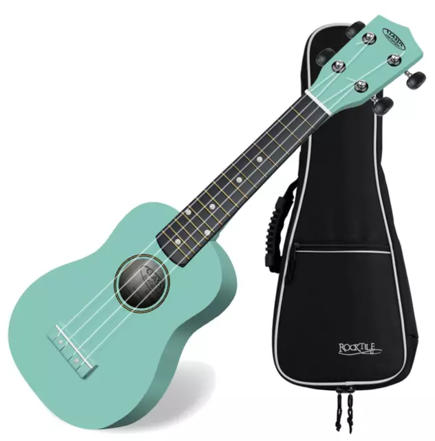 Ukulele Guitare Soprano 4 Cordes Bois ébène Hawaii Uke 15 Frets Turquoise Housse