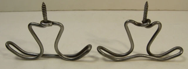 2 Vintage Undermount Wire Coat Hooks Cubby Armoire Rustic Farmhouse Screw-In
