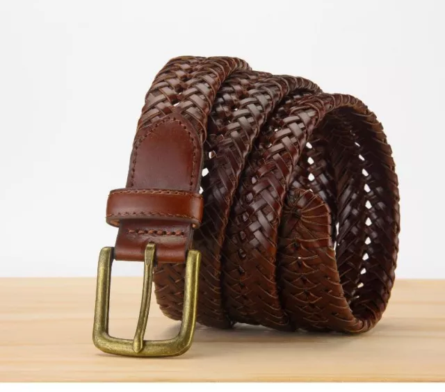 Men Braided Belt Leather Woven Belts Regular Size Type Adjustable Belts Buckle
