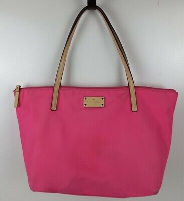 Kate Spade Kennedy Park Sophie Nylon Bright Pink Tan Tote Bag Handbag Purse