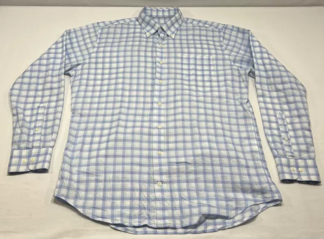 Peter Millar Shirt Mens Large Blue Plaid Long Sleeve 100% Cotton Button Down