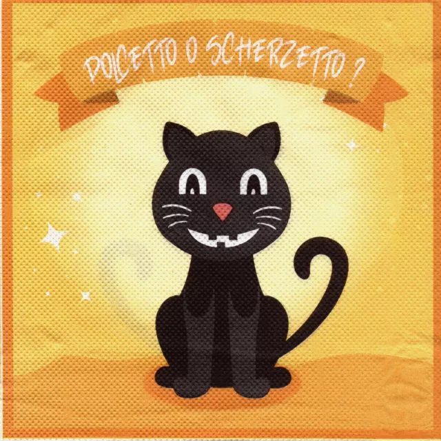 Serviettes en papier chat Halloween Italie. Paper napkins cat Halloween Italy