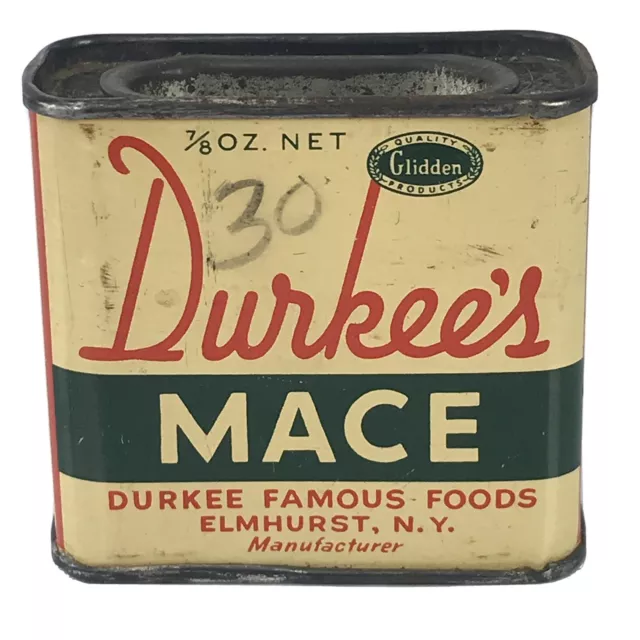 Durkees Mace 7/8 oz Vtg Spice Tin Glidden Products Elmhurst NY