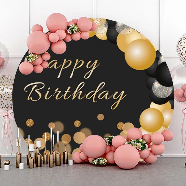 Aperturee Gold Balloons Glitter Round 60th Birthday Backdrop