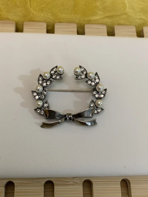 Broche Barrette Vintage En Argent Avec Perle Grise - Modèle Classique - Parfait état