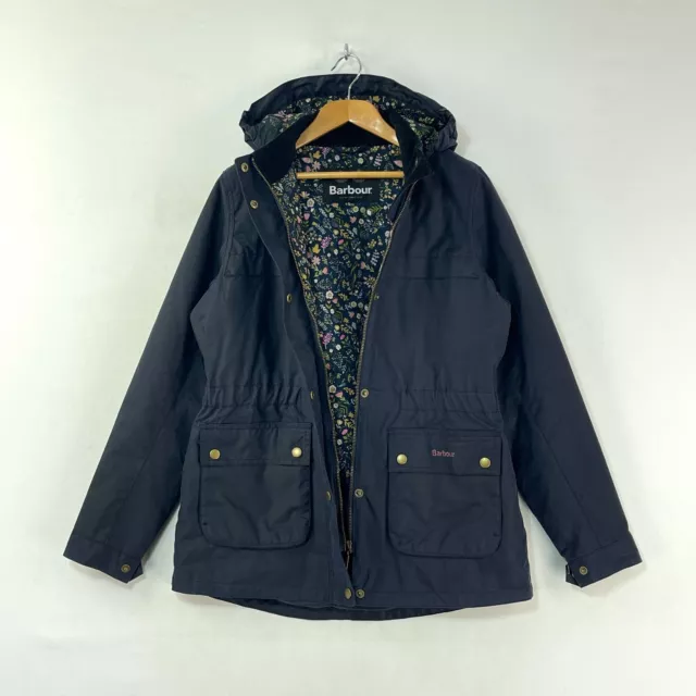 Barbour Cassley Wax Jacket Girls XXL Age 14 15 Navy Blue Hooded Parka Rain Coat