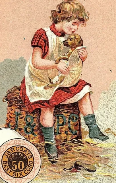 White Black & Colors Coats Trade Card J P Victorian 1880 Hand & Machine Girl Pup