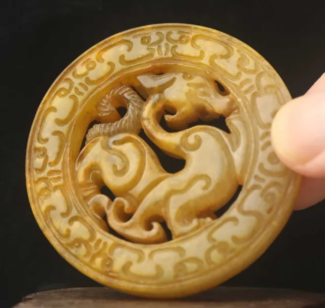 Chinese Old Natural Jade Hand-Carved Statue Dragon Pendant