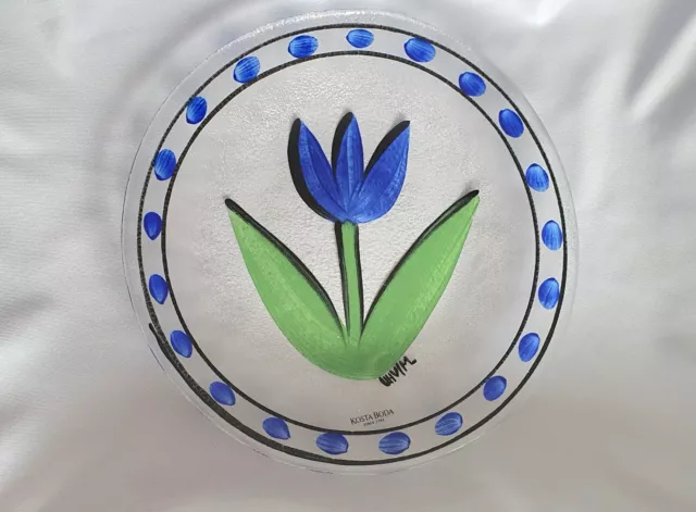 Vintage MCM Kosta Boda glass art cobalt blue tulip plateby Ulrica Hydman-Vallien