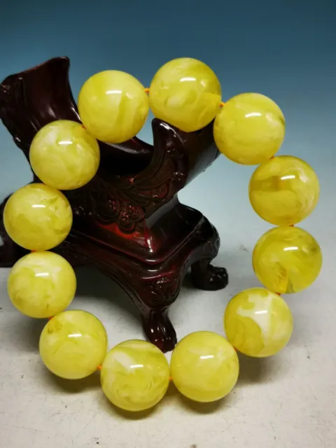 22mm Natural Big YELLOW Beeswax Beads Hand Polished Prayer Beads Bracelet sd4