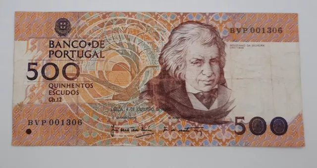 1989 - Banco De PORTUGAL - 500 Portuguese Escudos Banknote, Bill No. BVP 001306