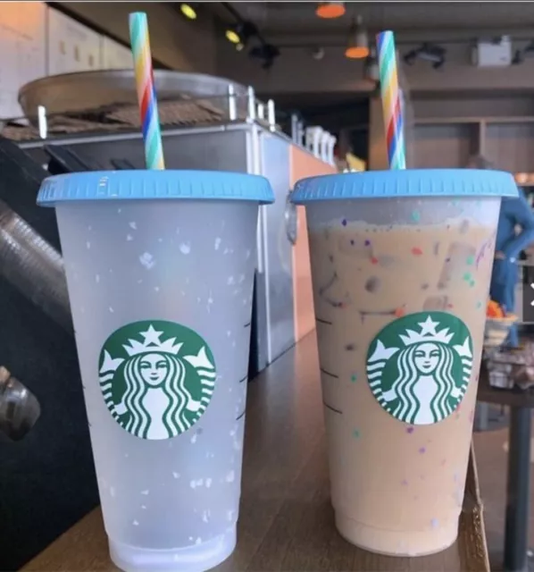 2022 Starbucks Confetti Color Changing Reusable Cup Rainbow Straw Summer Pride