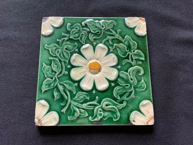 One Reclaimed Antique 6" x 6" Green Victorian Tile Tiling Kitchen Décor (BTS350)